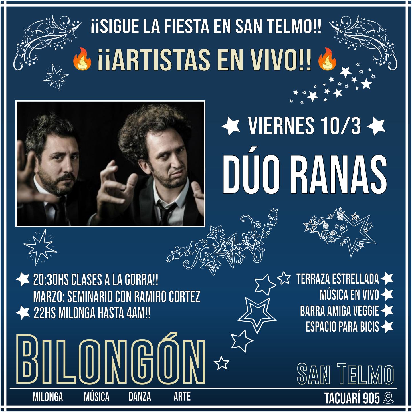 BILONGÓN San Telmo!! Clases a la gorra + Ranas en vivo + Doble pista DJs!!