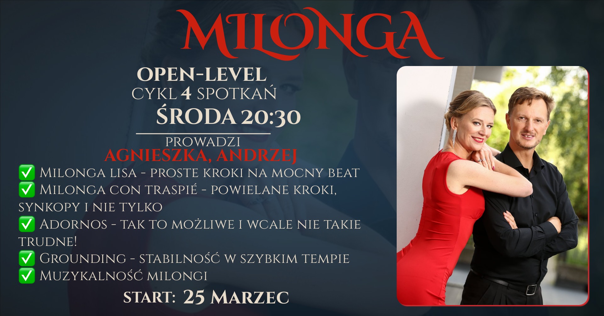 Kurs Milongi Cykl 4 zajęć w środy