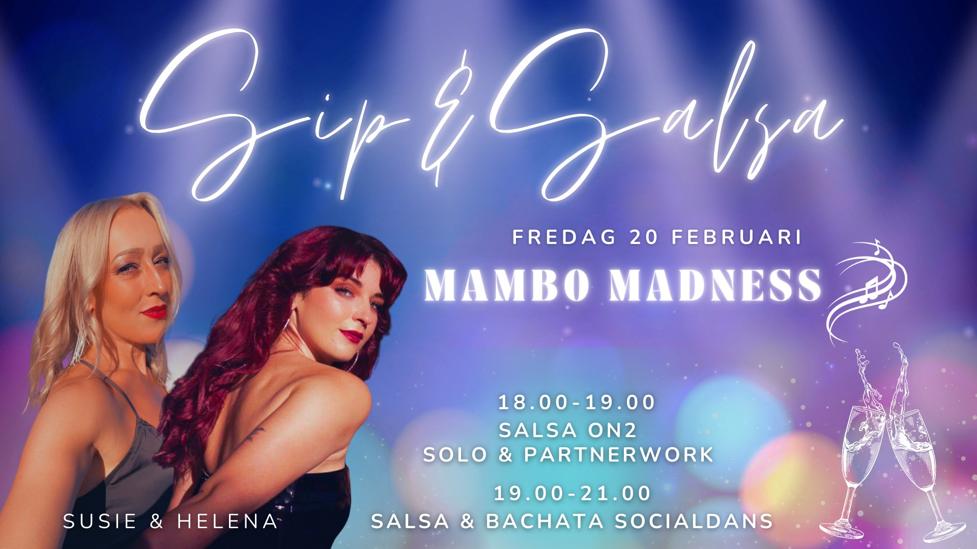 Sip & Salsa - Mambo Madness: Salsa On2 Solo & Partnerwork med Helena & Susie!