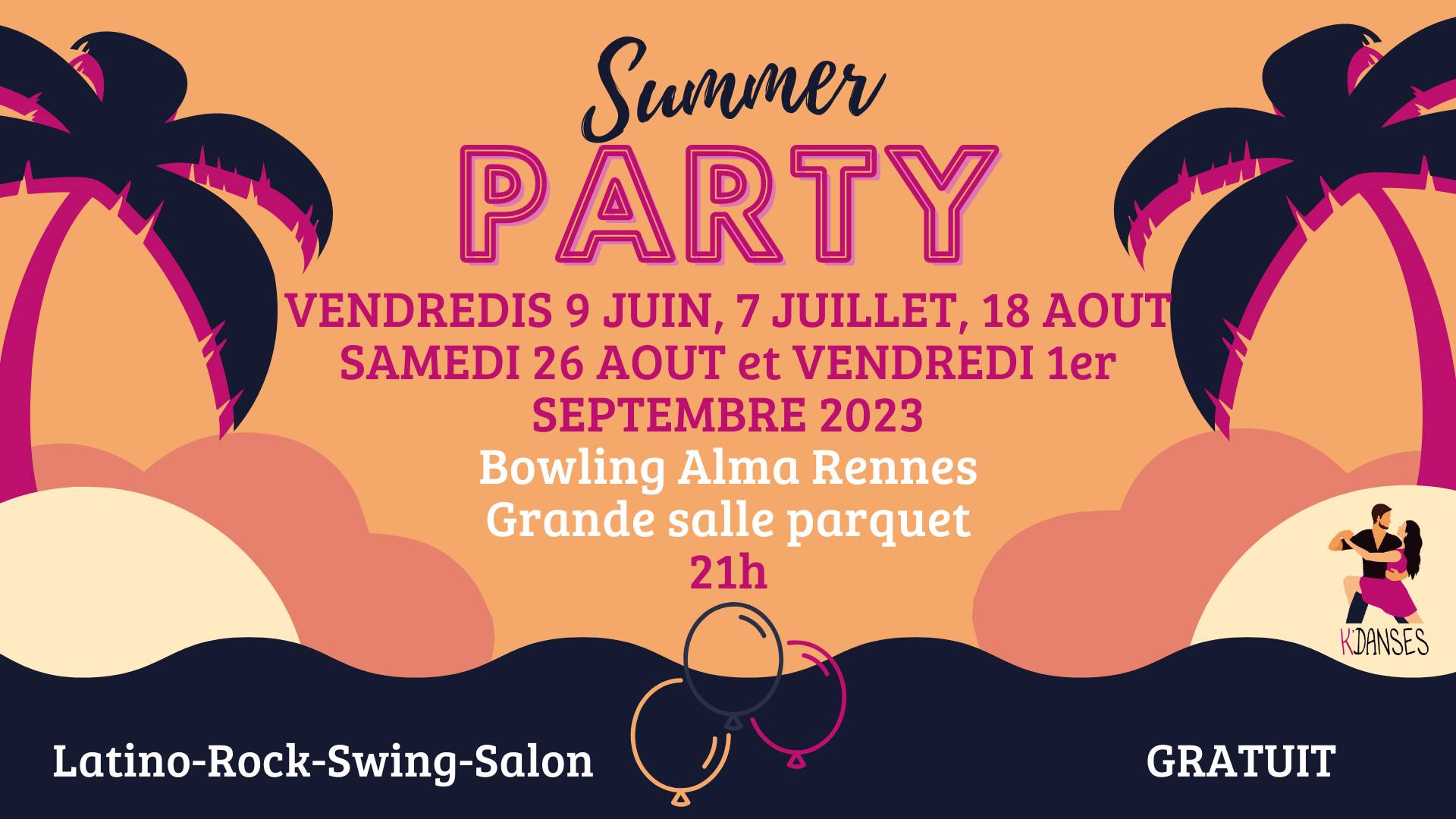Summer party 70% Latino-Rock 30% DS DJ Laurence + 20h cours Line Samba (Francisco) Grande salle !
