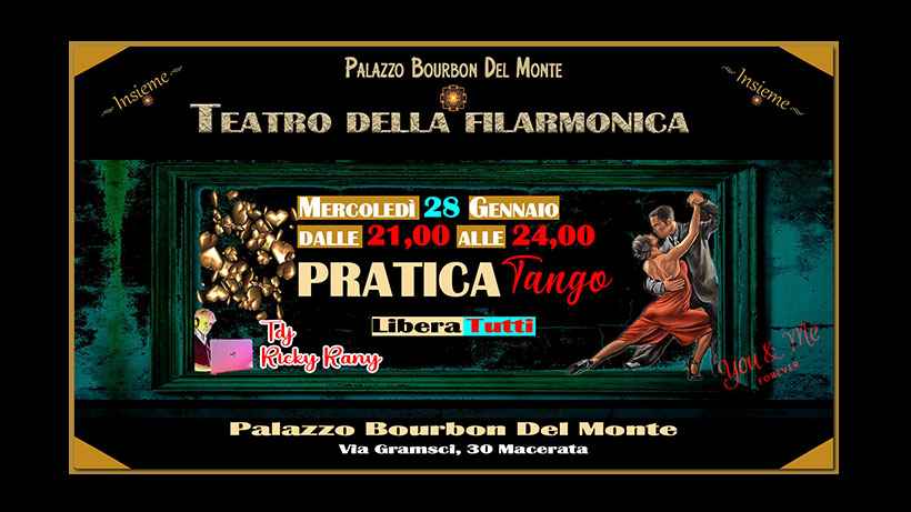 PraticaLiberaTutti💃Tande e cortine. Dalle 21 alle 24. Il Mercoledì Tango in Filarmonica-Macerata💋
