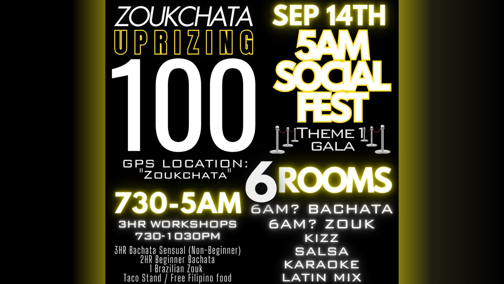 Zoukchata Uprizing #100 5AM Social-FEST! 6 Rooms: Bachata Salsa Zouk Kiz karaoke Latin Mix!!!!