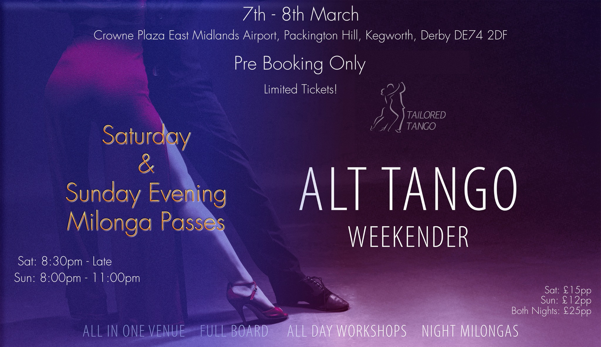 Alternative Tango Weekender Saturday or Sunday Night Milonga Passes