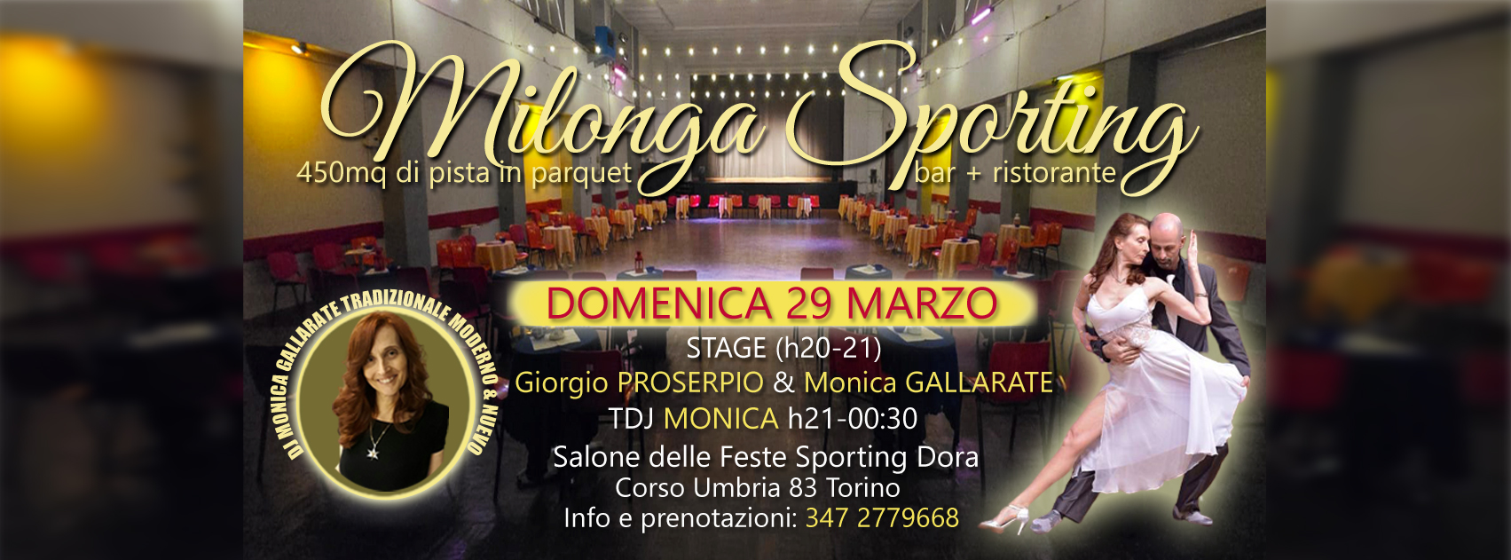 DOMENICA 29 MARZO MILONGA SPORTING! STAGE MONICA GALLARATE & GIORGIO PROSERPIO + DJ MONICA!