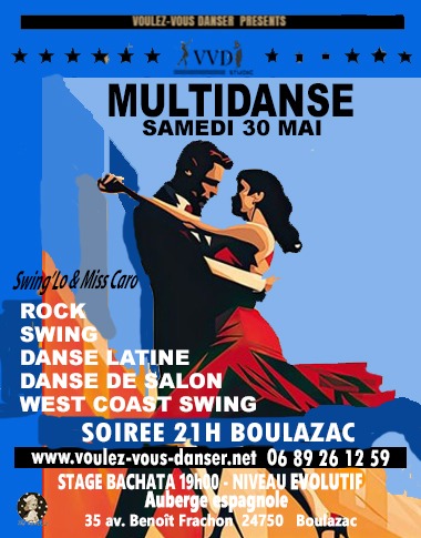 SOIRÉE DANSANTE MULTIDANSES + Stage de Bachata avant soirée