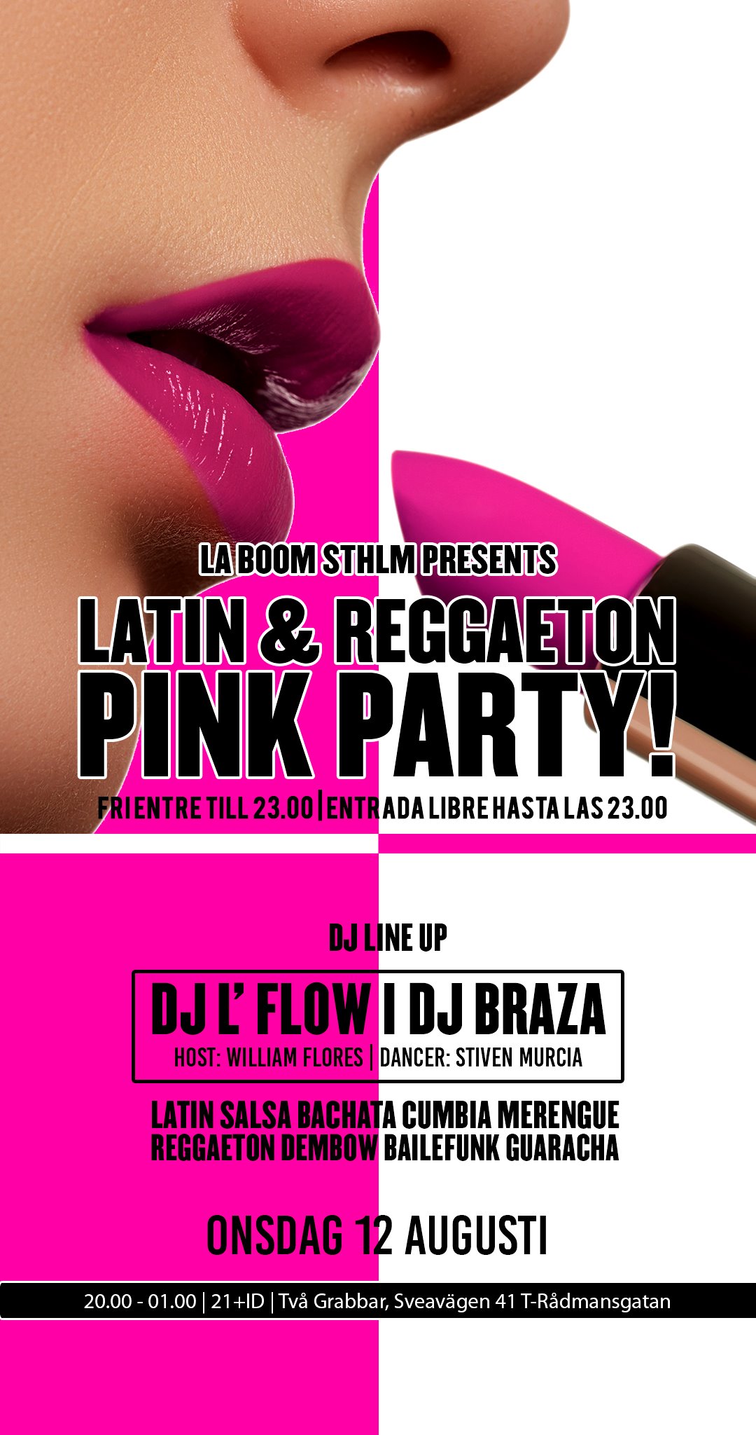 Latin & Reggaeton Pink Party Theme Fri entre till 23.00