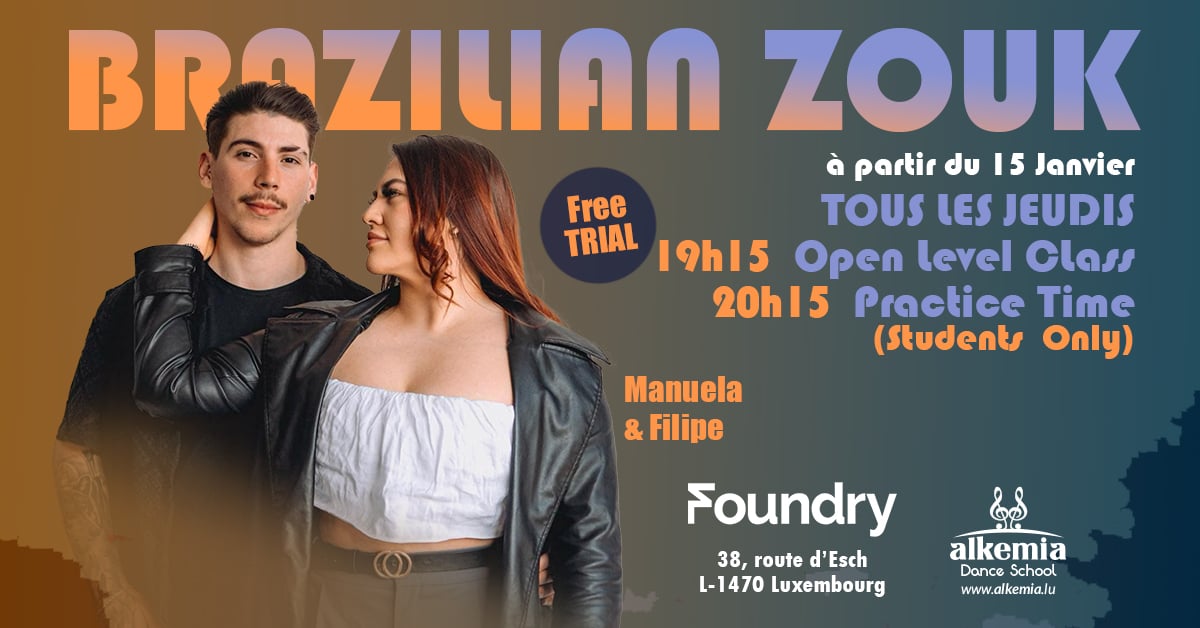 Brazilian Zouk NEW Beginners & Improvers Classes Quarter. FREE TRIAL, with Manuela & Filipe