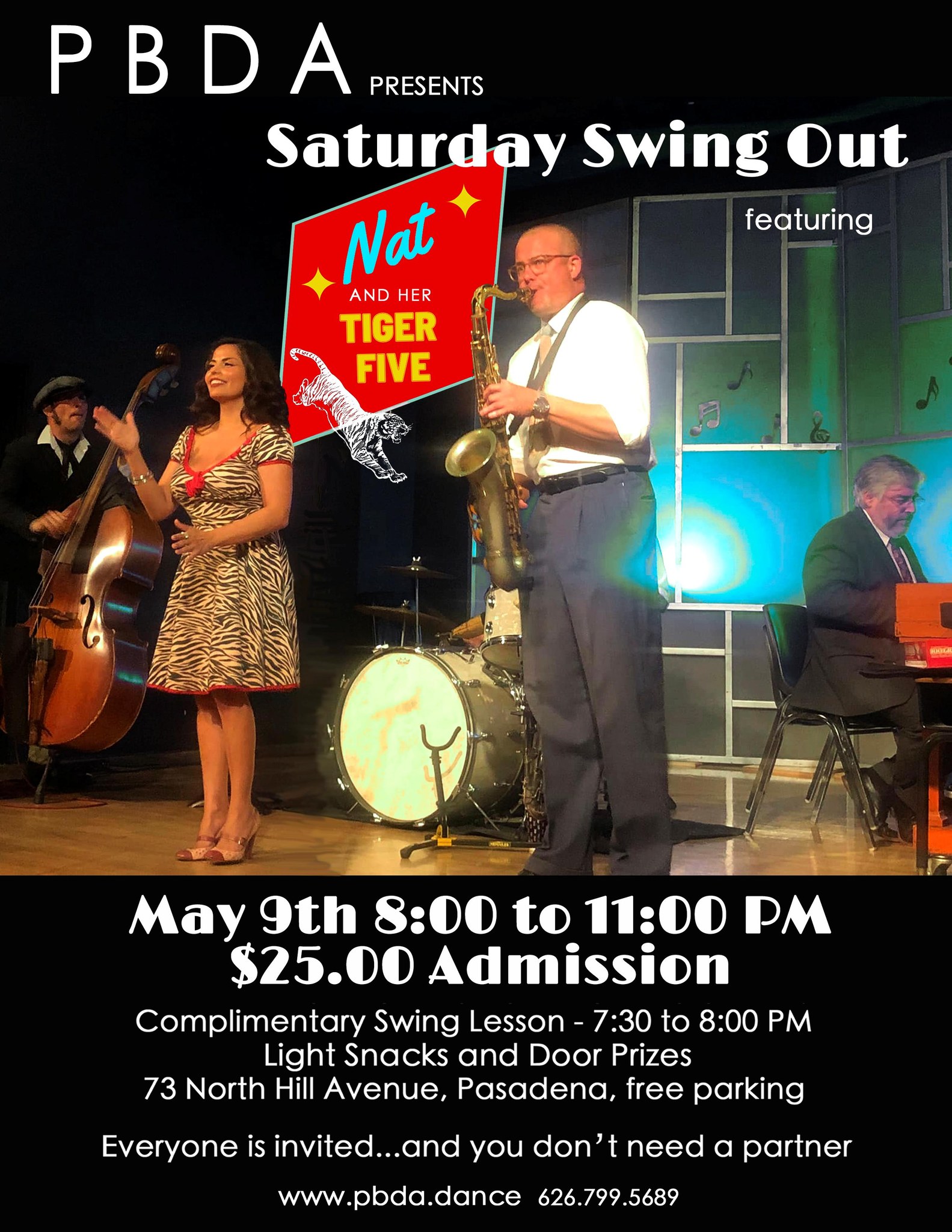 Swing Dance in Pasadena THIS SATURDAY NIGHT, MAY 9th, w "Nat & Her Tiger 5" at PBDA!