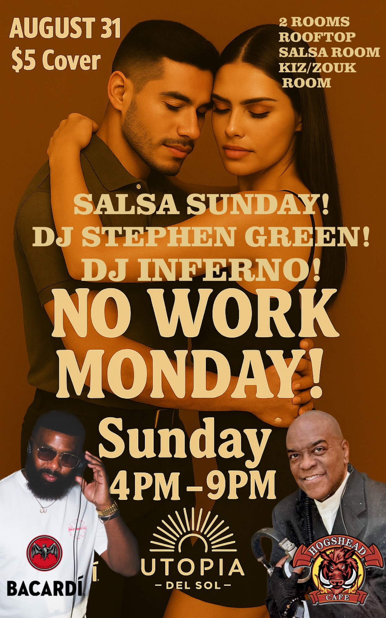 Fire & Ice! No Work Sunday!! Labor Day! Rooftop Party! Salsa vs Kiz! 2 rooms and rooftop!