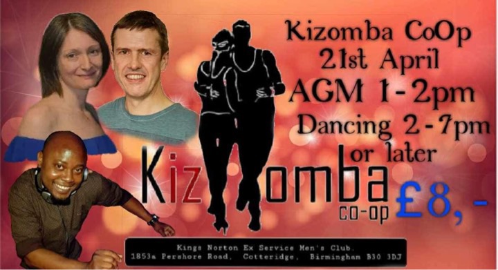 Kizomba CoOp 21st April, AGM 1-2pm. Dancing with David, Gerson & Justine