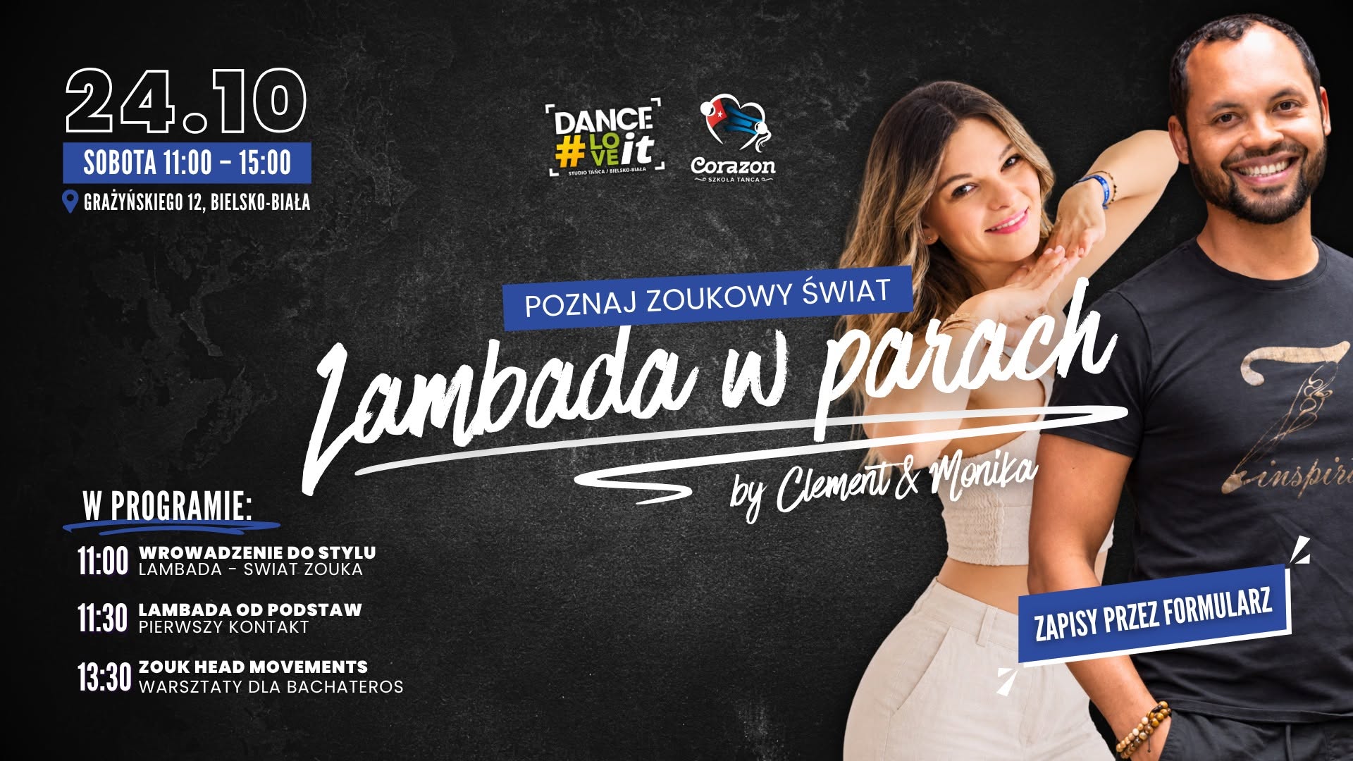 ❗NOWOŚĆ❗ Lambada w parach - sobotnie warsztaty z Clementem i Moniką Poznaj świat zouka!