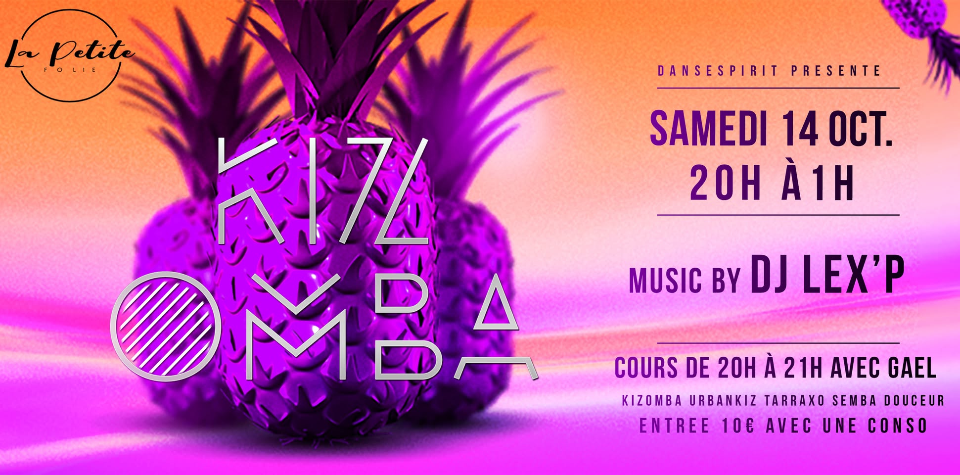 KIZOMBA Samedi 14 OCT. à la Petite Folie 20h à 1h DJ LEX'P Cours + Soirée