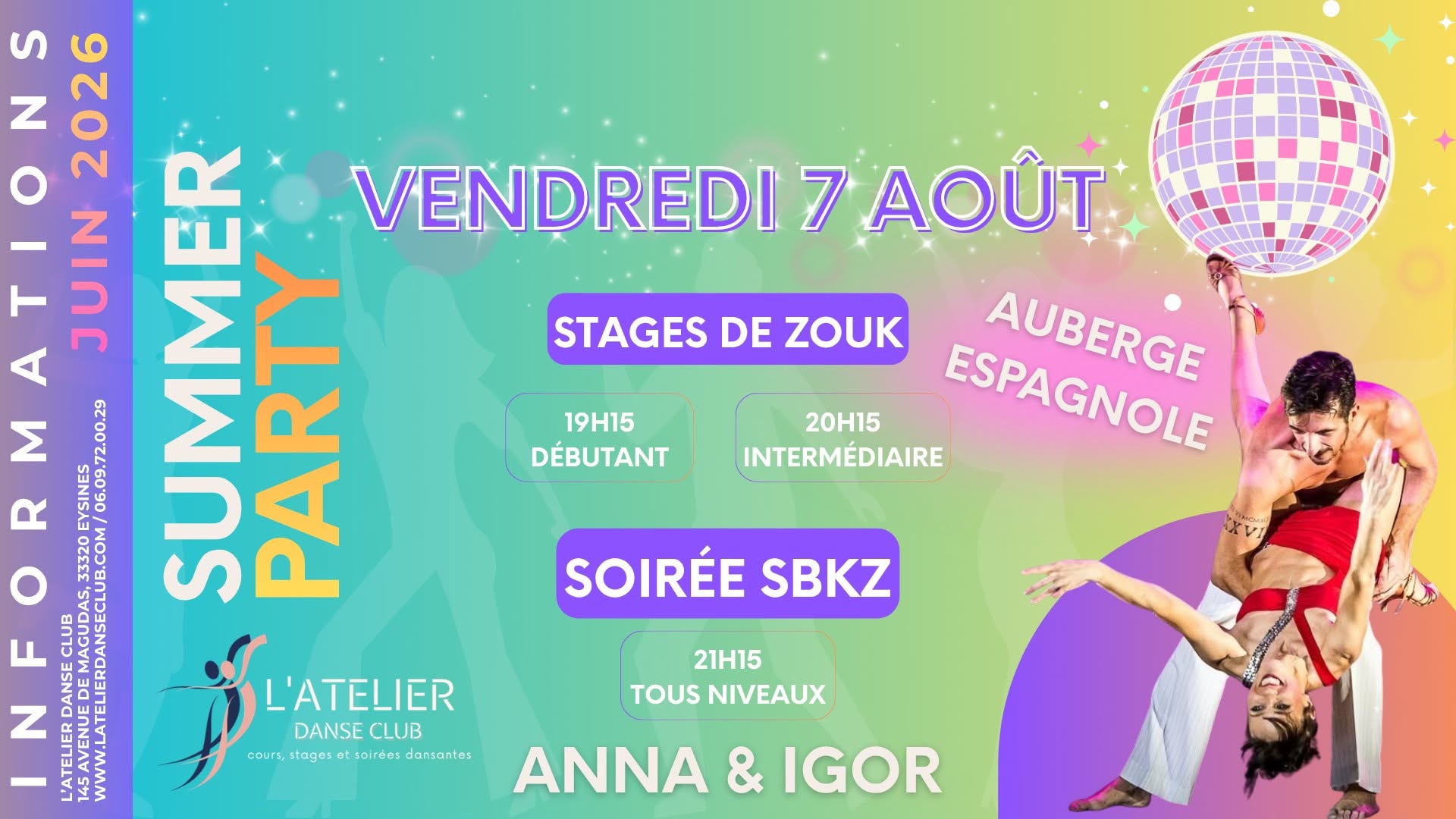 AUBERGE ESPAGNOLE • STAGES DE ZOUK & SOIRÉE SBKZ - SUMMER PARTY 🌸