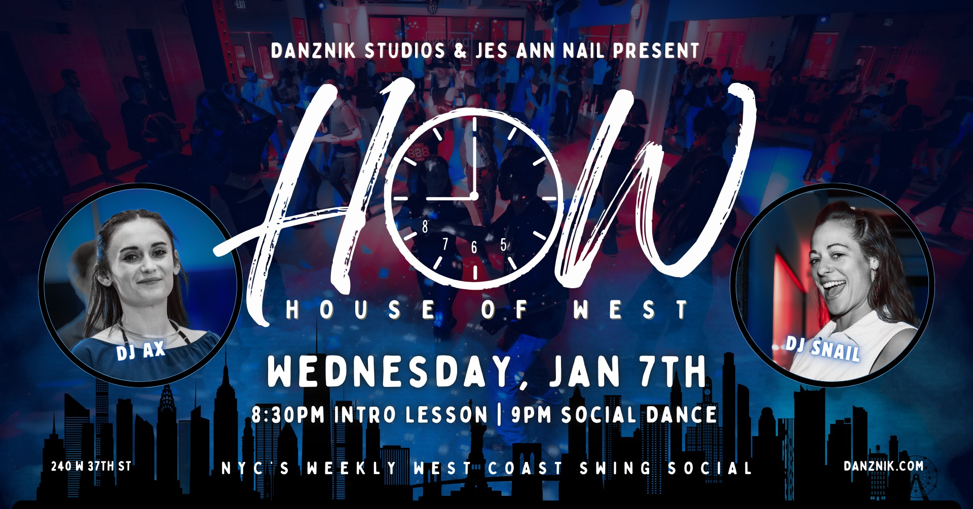 House of West • NYC's Weekly West Coast Swing Social • ft. DJs Ax & Snail • Intro Class w Betty Q