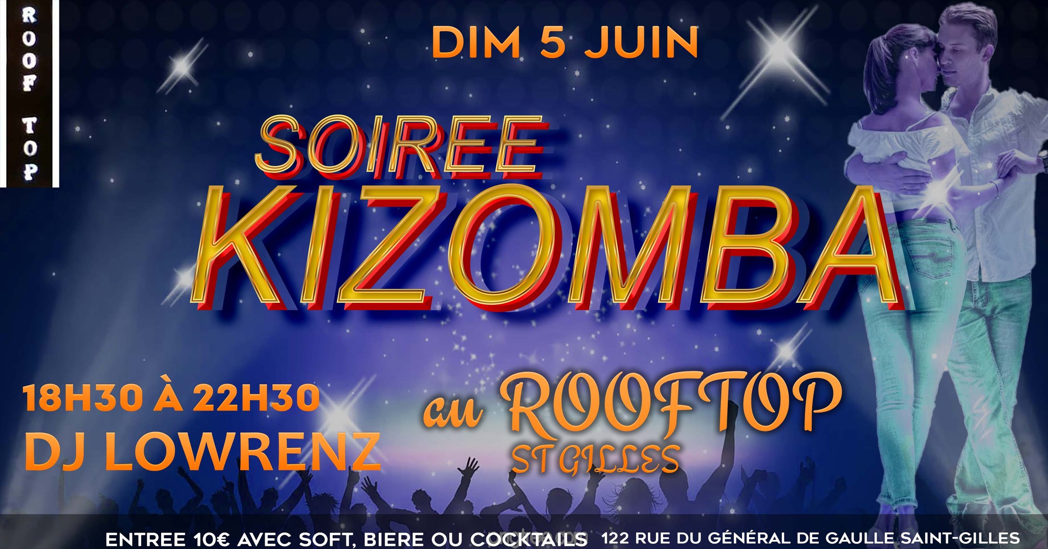 Soirée Kizomba au Rooftop Dimanche 5 JUIN DJ LOWRENZ de 18h30 22h30