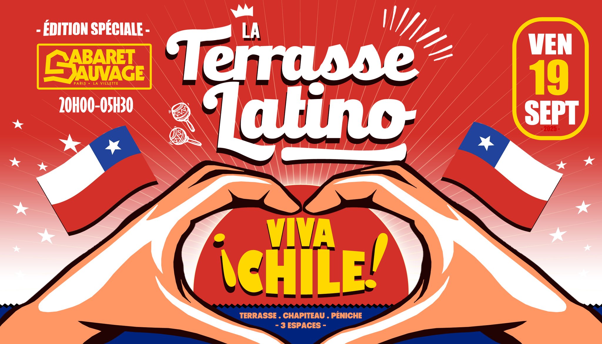 La Terrasse Latino édition spéciale "Viva Chile" 🇨🇱❤️🔥 Ven 19 sep @ Cabaret Sauvage Paris