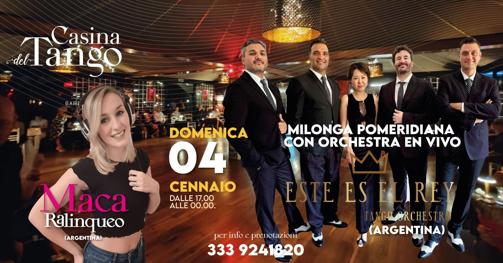 Gran milonga Domenica 4 Gennaio con Este es el Rey Tango Orchestra Tdj Maca Ralinqueo 🇦🇷