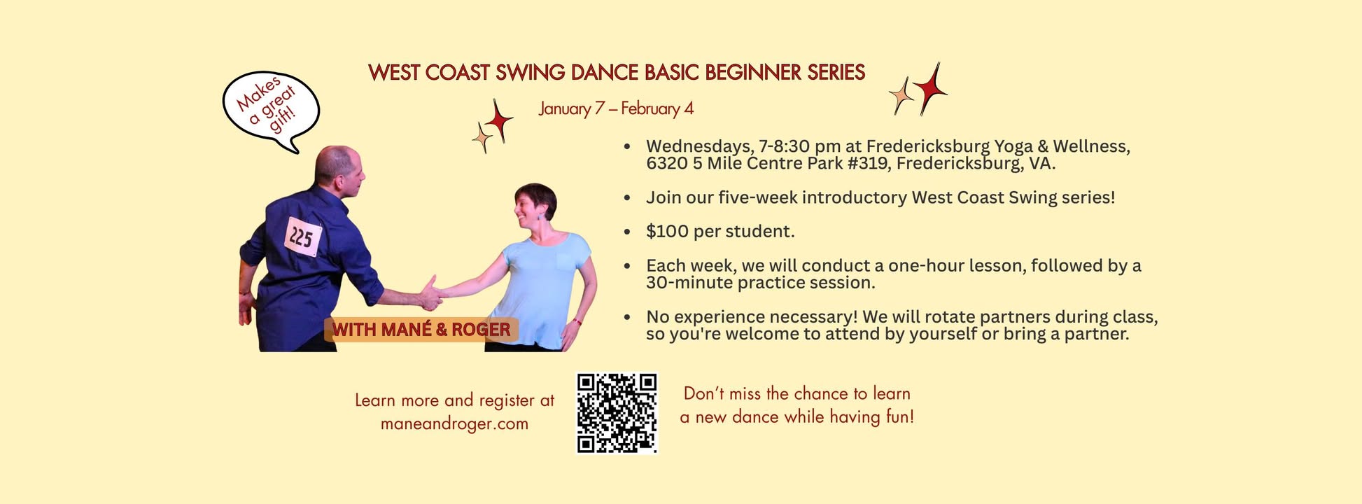 West Coast Swing at Fredericksburg Yoga and Wellness: Basic Beginner Progressive Series