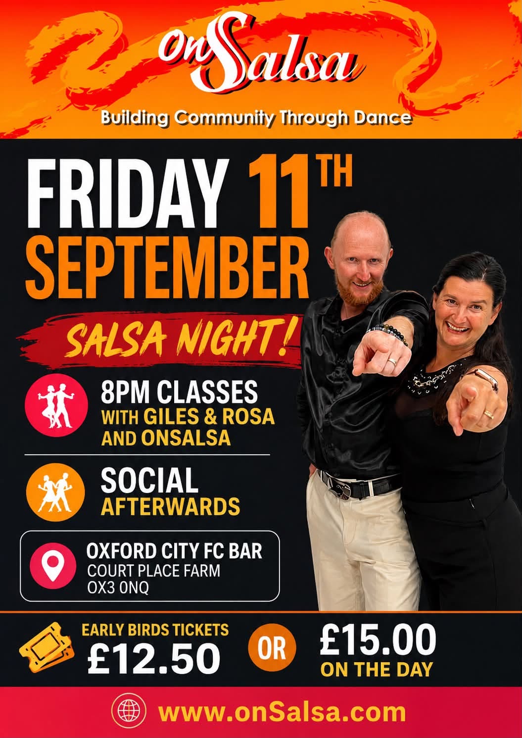 Oxford Salsa classes & Social Friday 11th September 8pm Oxford City FC venue