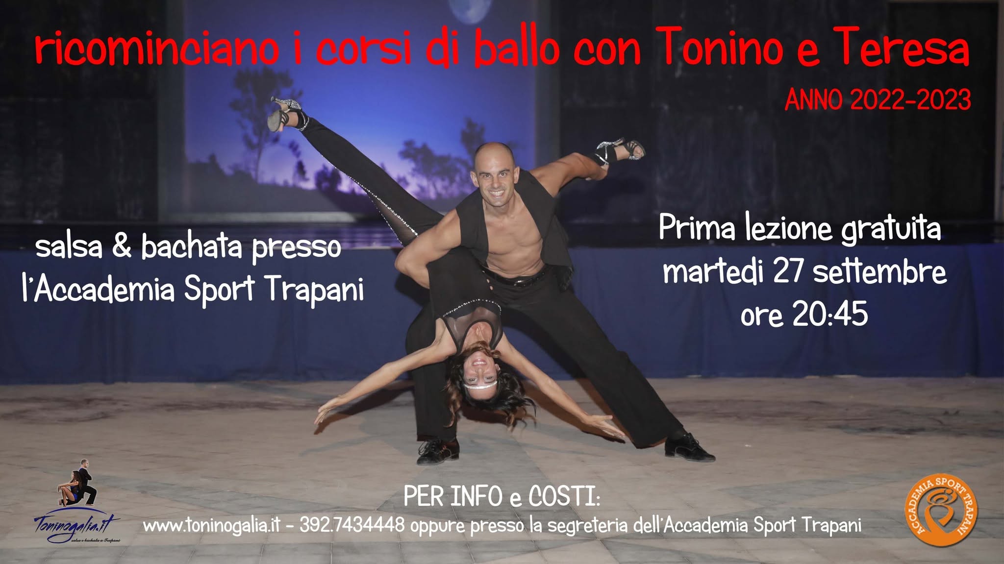 Inizio corsi di Salsa e Bachata con Tonino e Teresa - Lezioni prova gratuite Accademia Sport Trapani