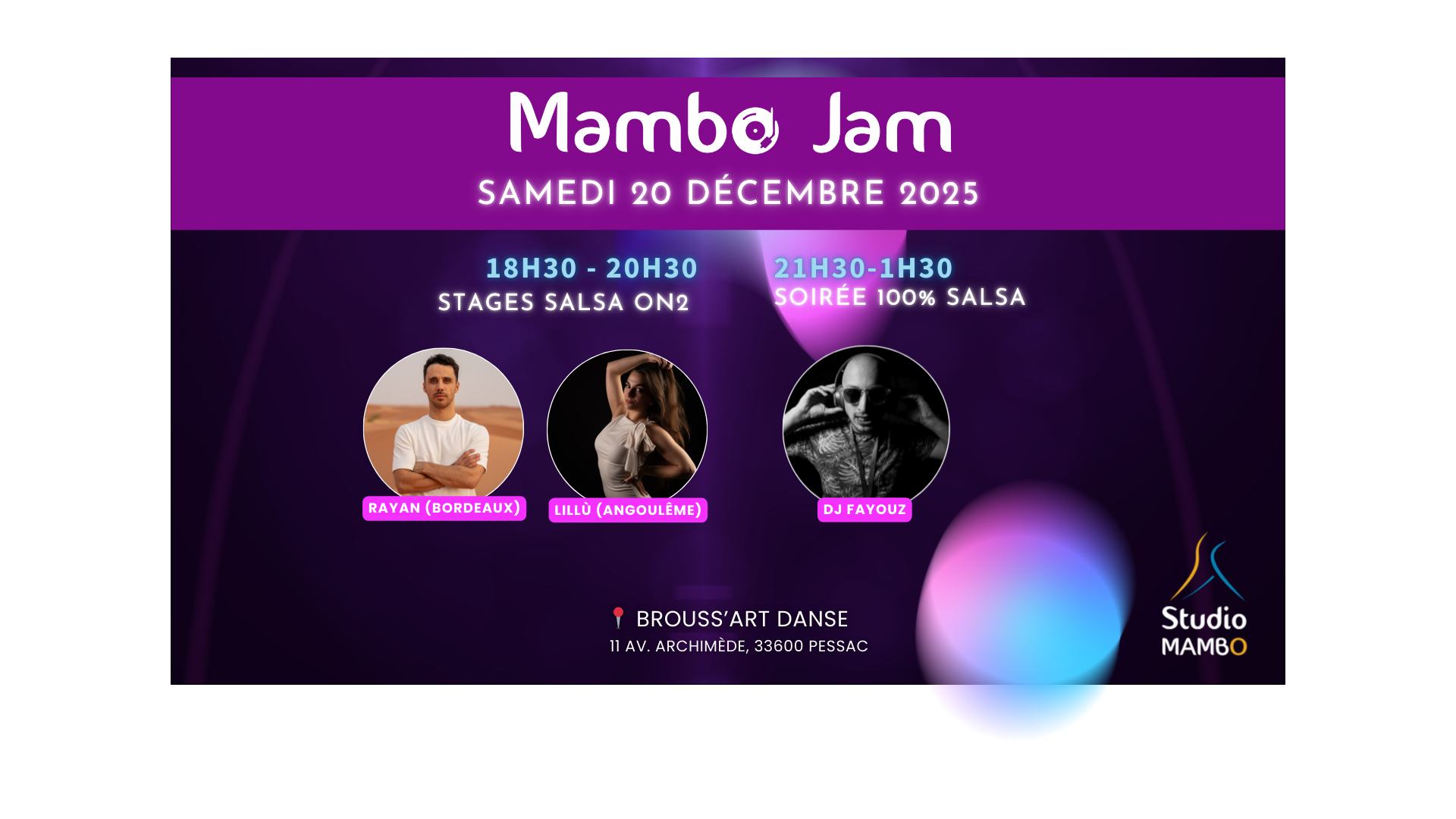 Mambo Jam (Décembre) - 2 Stages Salsa avec Rayan & Karine + Soirée 100% Salsa avec DJ Fayouz