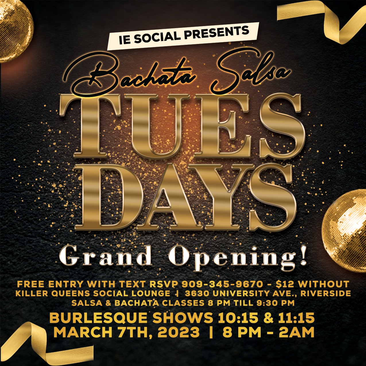 Bachata Salsa GRAND OPENING at Killer Queens Downtown Riverside