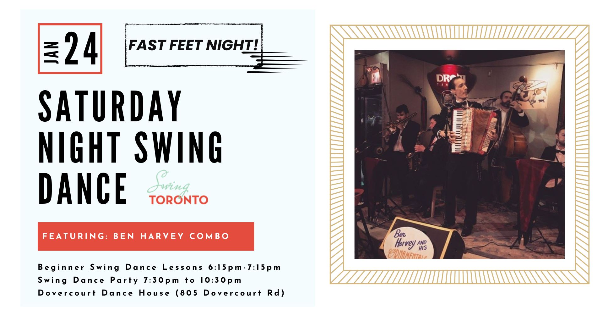 Saturday Night Swing ft Ben Harvey Combo! FAST FEET. Beginner lessons & Live Band Dance!
