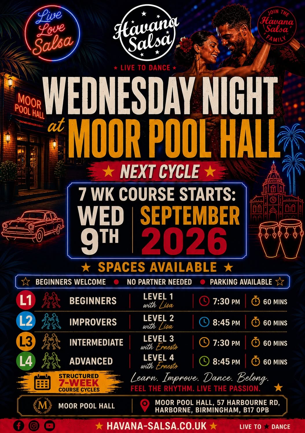 π₯ New 7-Week Cuban Salsa Course Harborne Wednesdays at Moor Pool Hall π