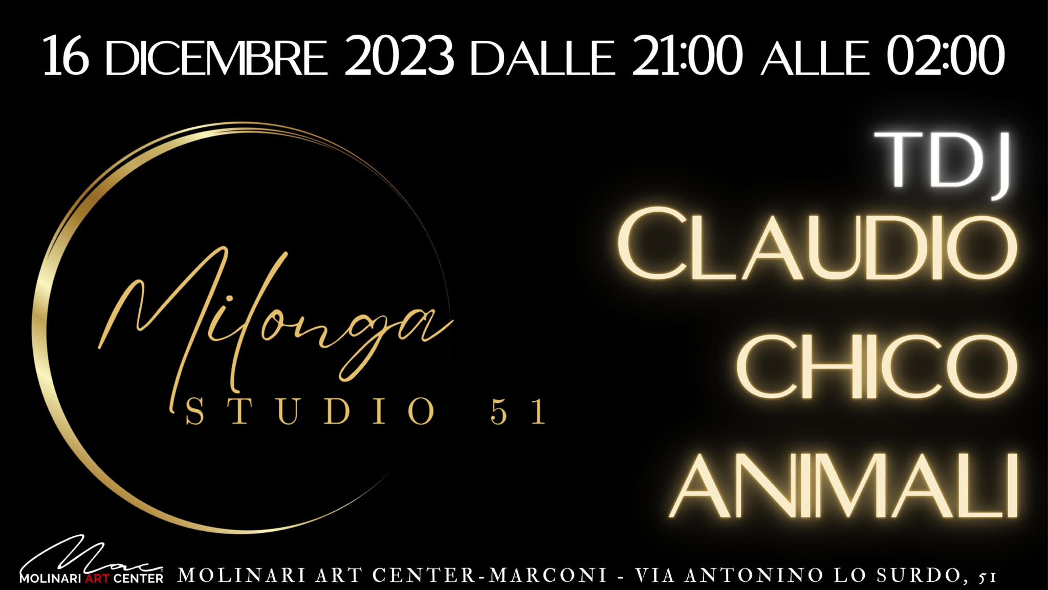 Milonga Studio 51 - Sabato 16 Dicembre