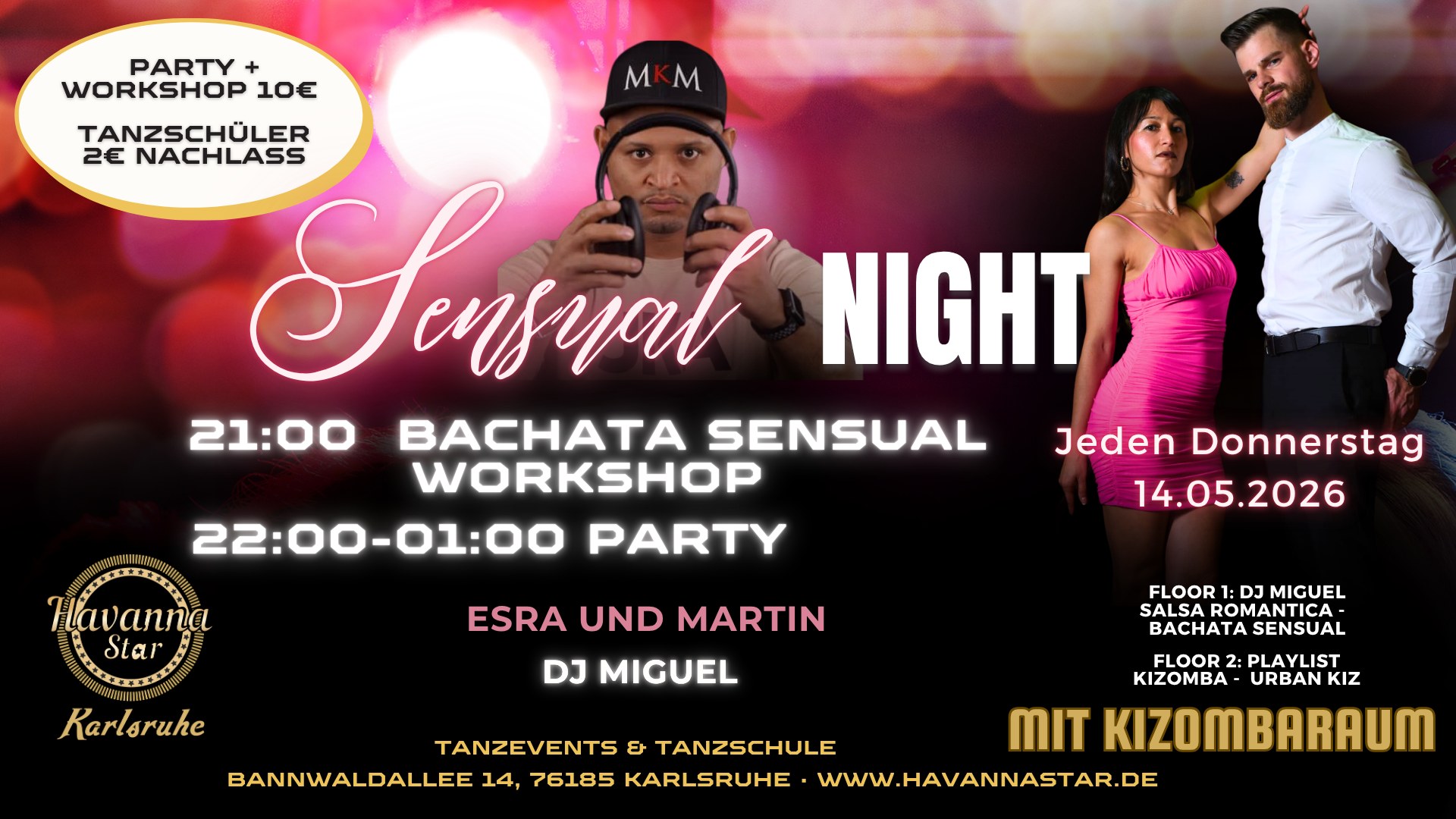 Latinparty mit Bachata Sensual Workshop ⭐️Mit Kizombaraum⭐️