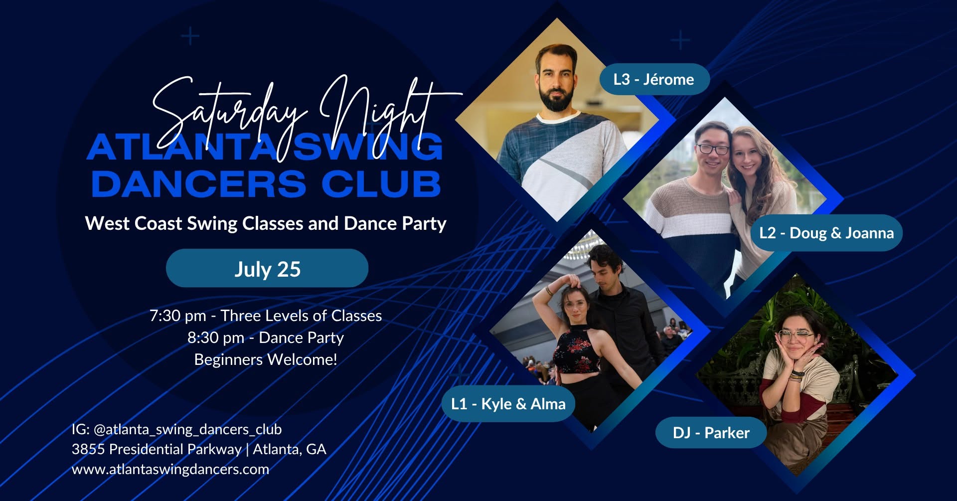 ASDC West Coast Swing Classes and Dance Party Saturday July 25