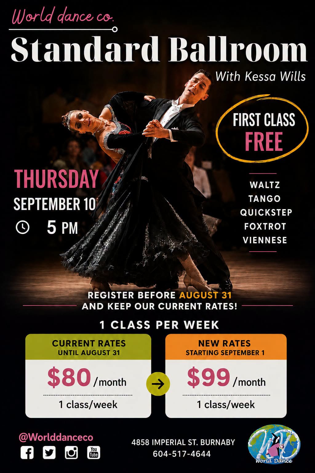 Standard Ballroom First Class FREE! Join us this September and discover the elegance of Standard