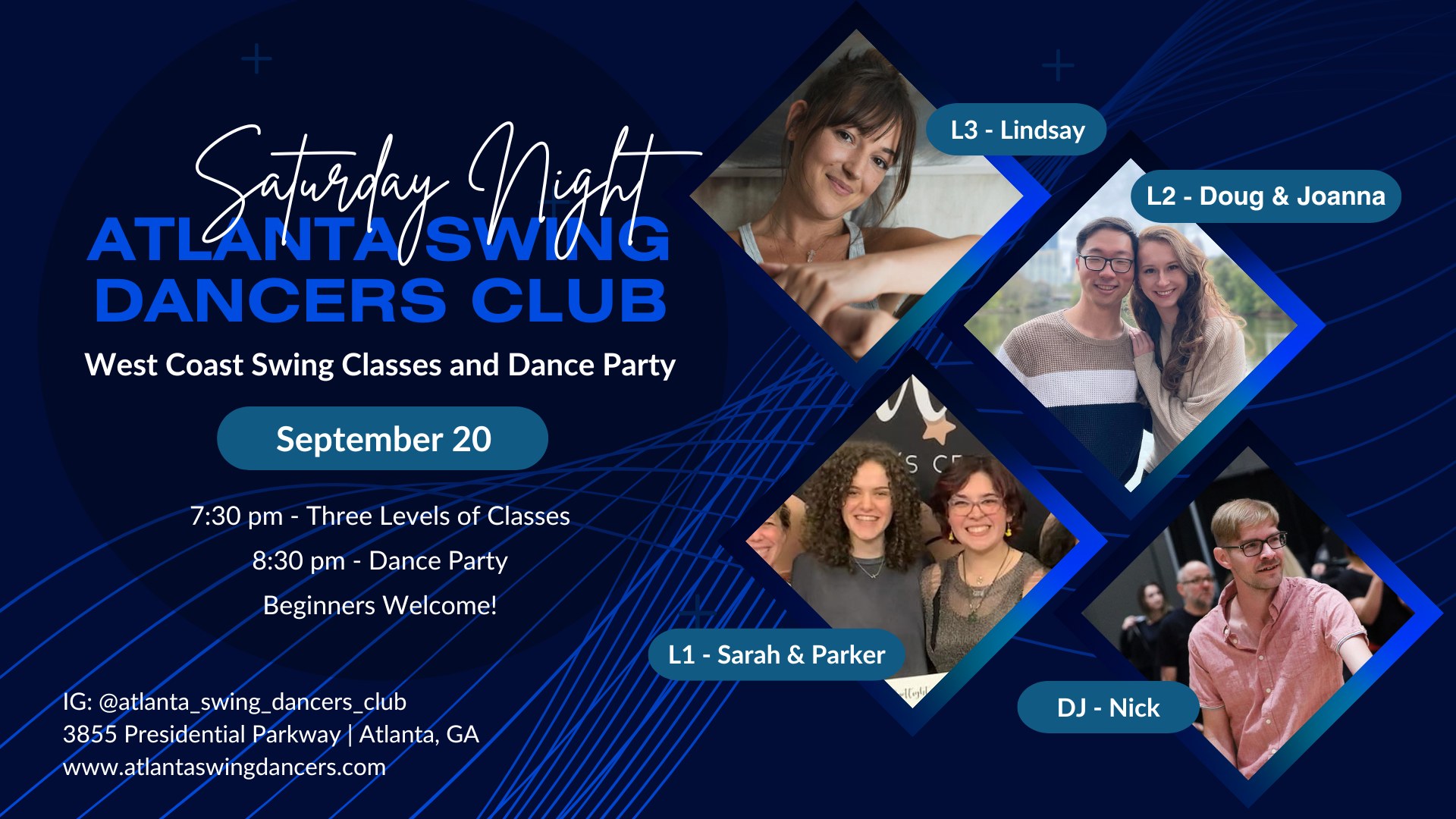 ASDC West Coast Swing Classes and Dance Party Saturday September 20
