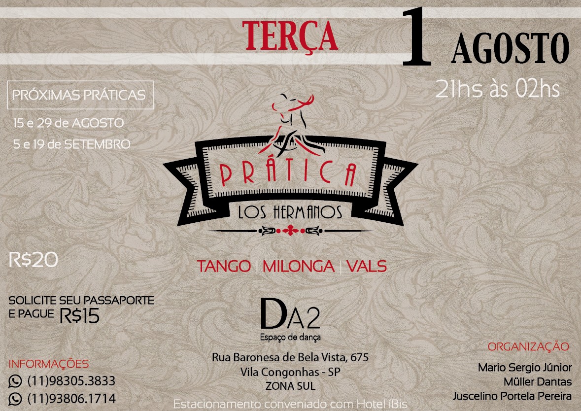 Prática de Tango, Milonga e Vals. 1a, 3a e 5a Terça do mês noDA2