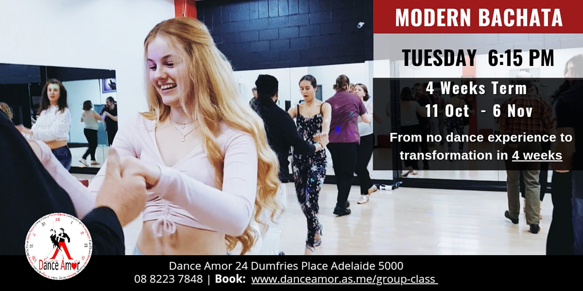 Modern Bachata Beginners Dance Class Adelaide - Tues 6:15 PM - 12 Oct