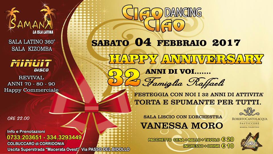 Ciao Ciao Dancing Happy Anniversary SABATO 4 Febbraio 2017