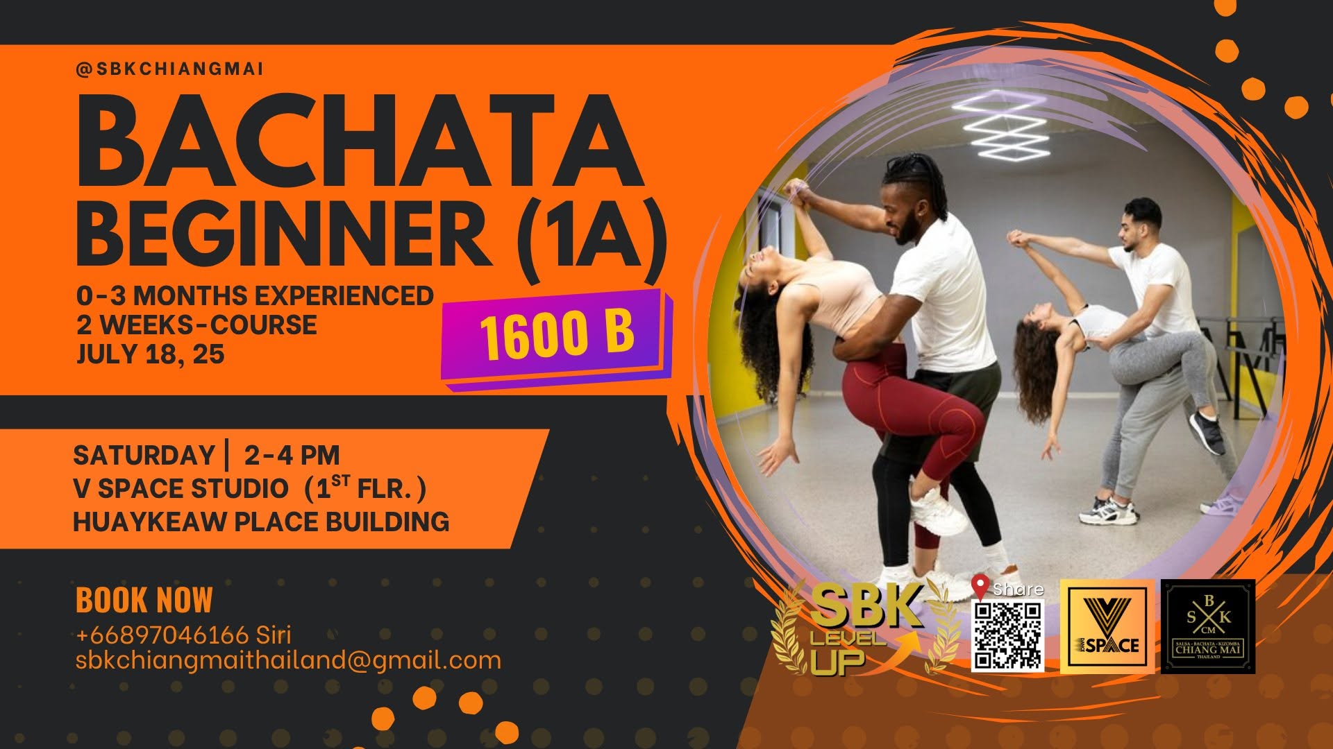 Bachata Beginner (1A) 2 Weeks-Course Saturday 18 & 25 of July