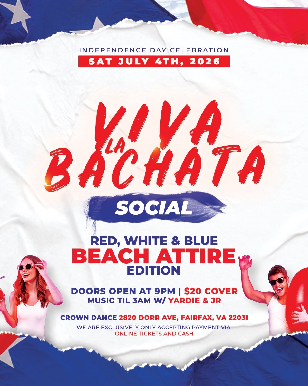 🇺🇸Viva La Bachata Saturday Social - Red, White & Blue Beach Attire🇺🇸