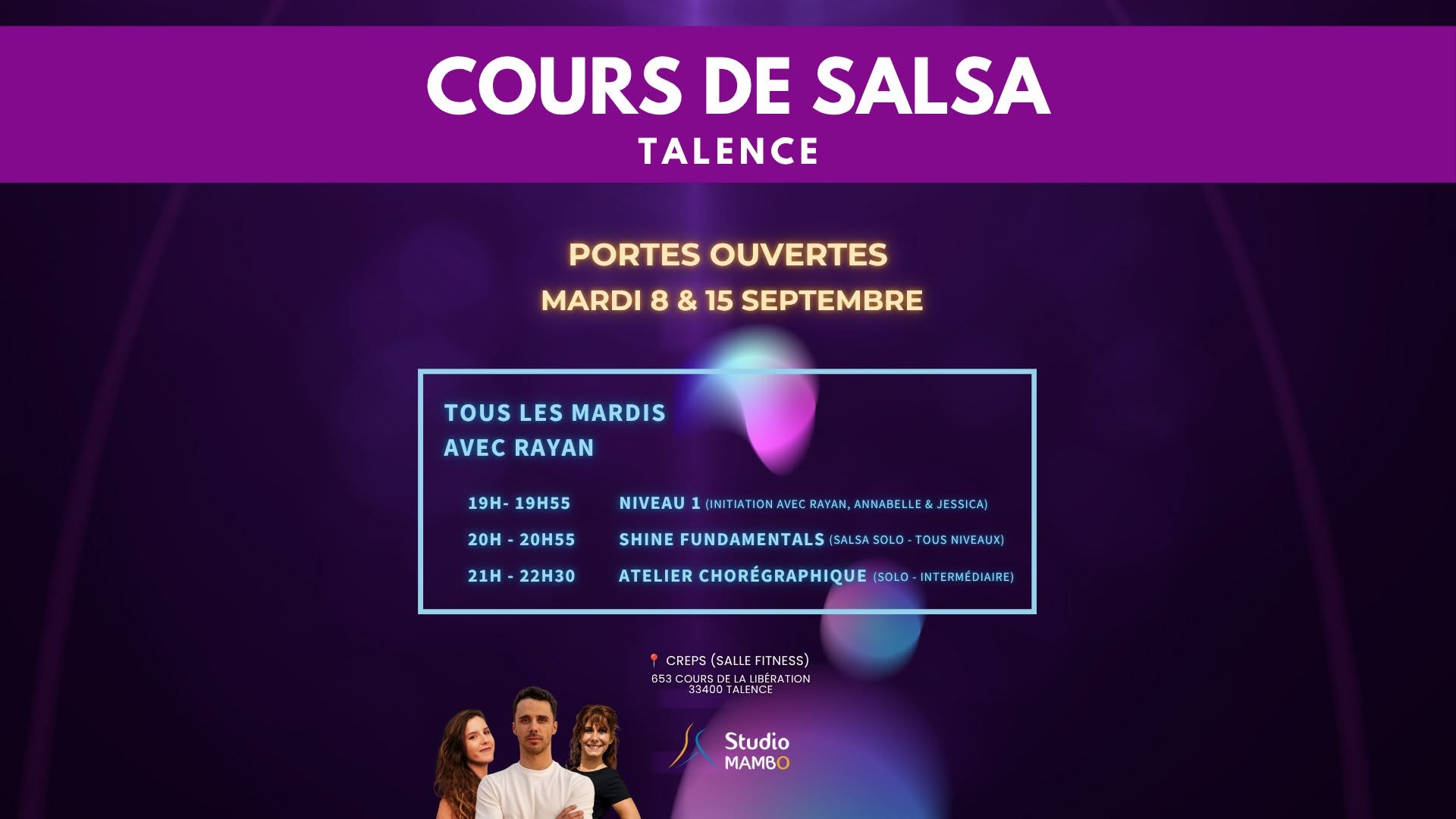 💃 Portes Ouvertes Salsa 2 mardis gratuits à Talence Studio Mambo