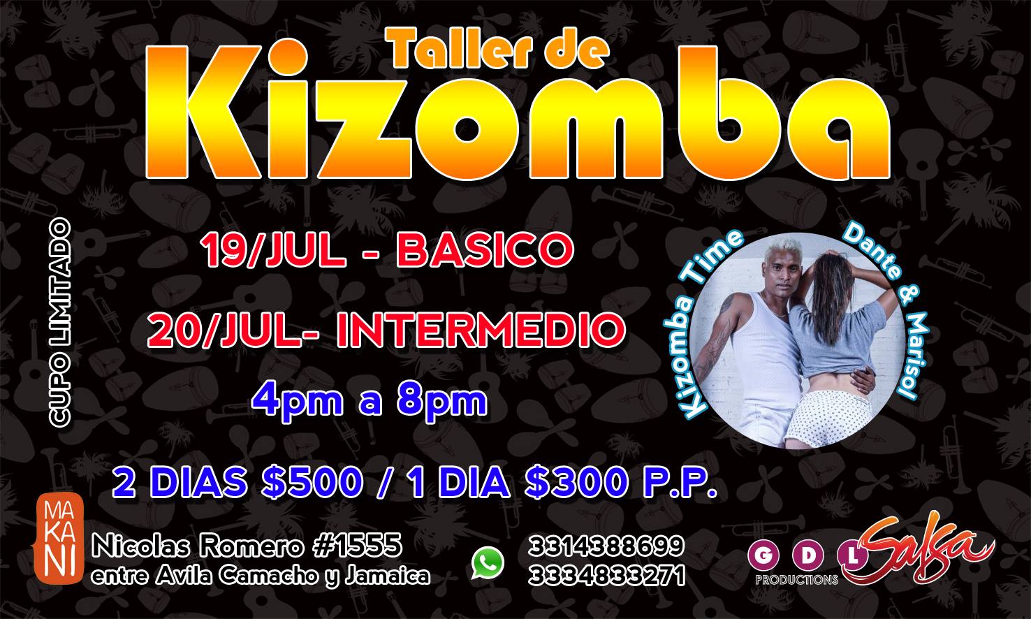 TALLER DE KIZOMBA 19 y 20 de julio BASICO E INTERMEDIO