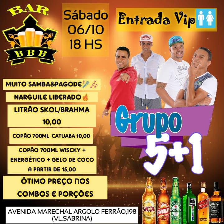 Bar BBB com o Grupo 5+1 (Sábado) 06.10