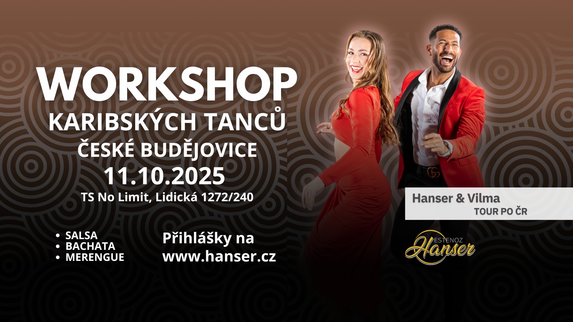 Karibské tance v Českých Budějovicích Workshop s Hanserem a Vilmou tour po ČR!