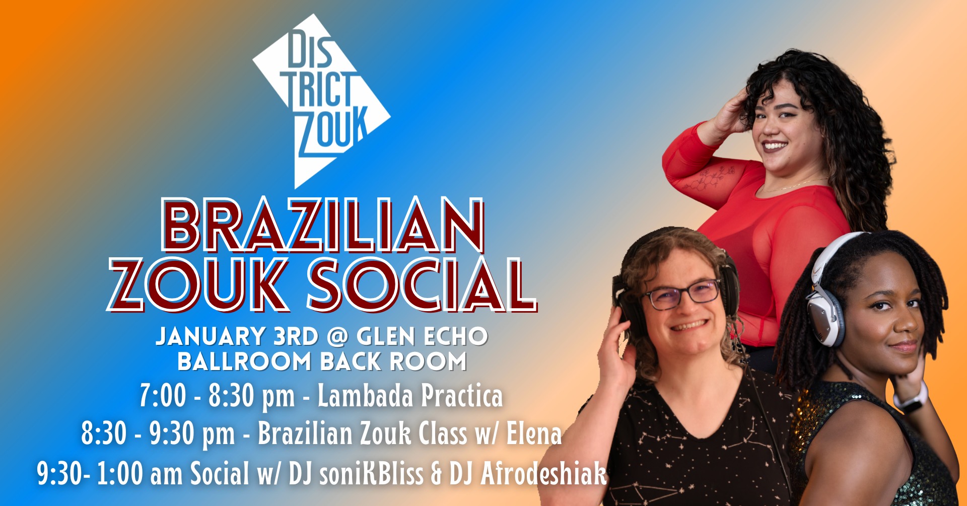 Brazilian Zouk Social w Elena, DJ soniKBliss & DJ Afrodeshiak