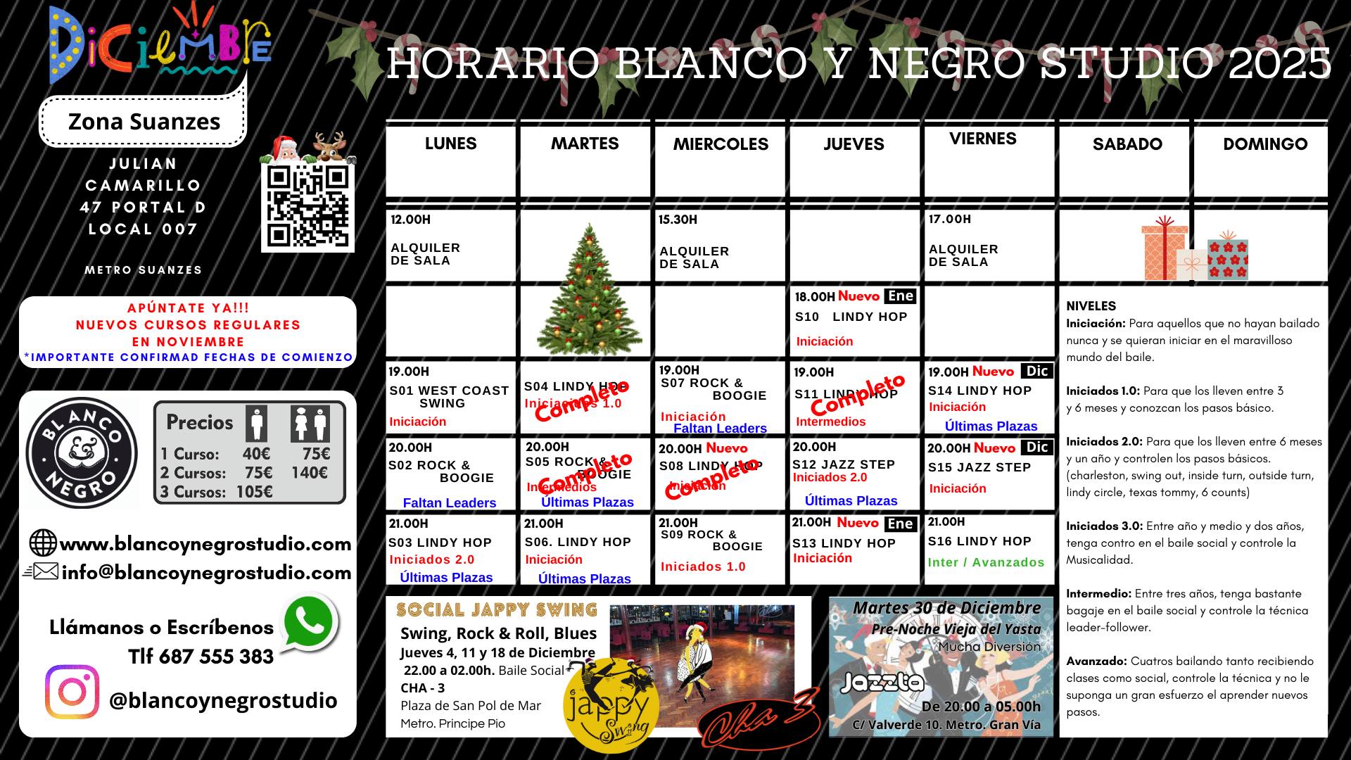 Inscripciones Clases Regulares. NaviSwing y Nuevo Curso 2026 en Blanco y Negro Studio.