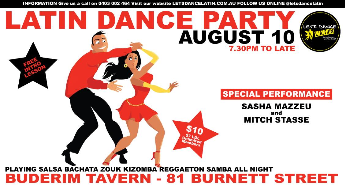 Latin Dance Party August 10 @Buderim Tavern - Let’s Dance Latin