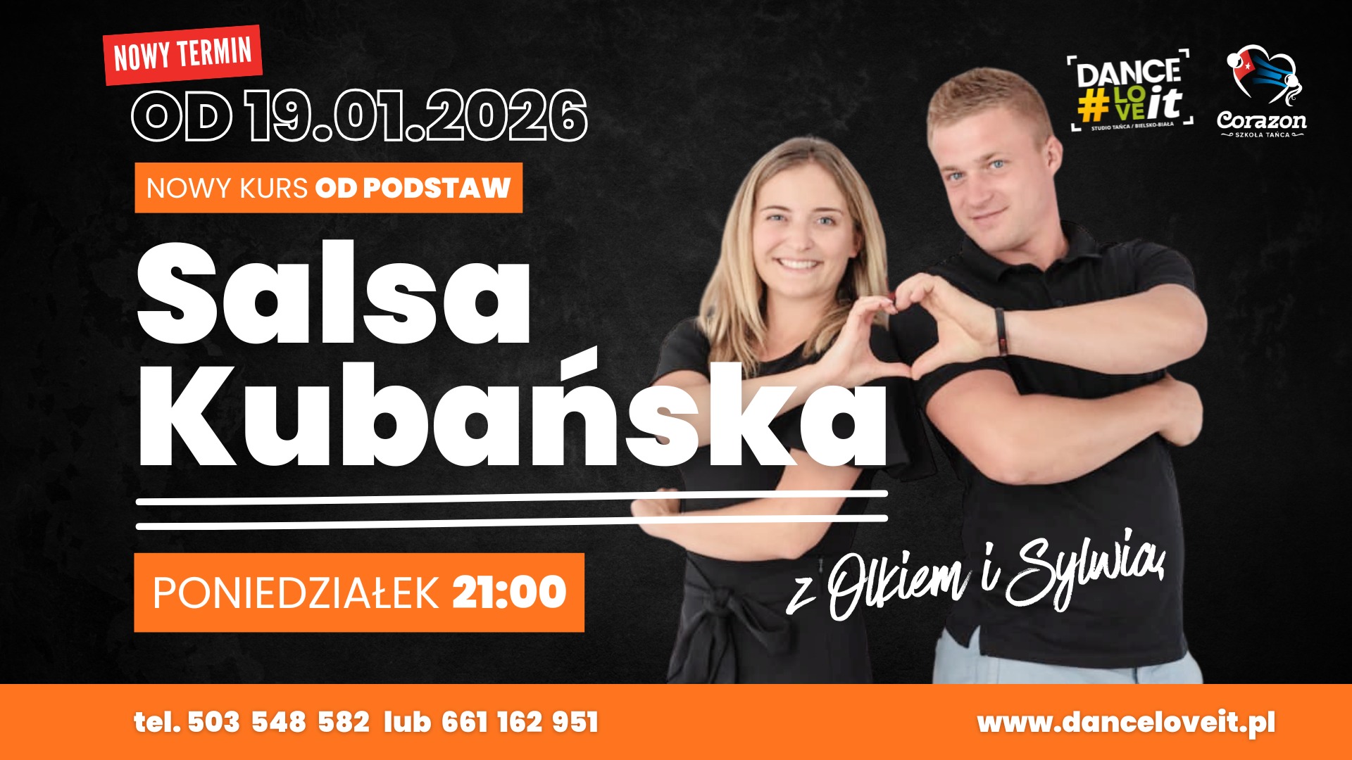 💃🕺 Salsa kubańska dla par i singli PON 21:00 ‼️NOWY KURS OD PODSTAW‼️ z Olkiem i Sylwią