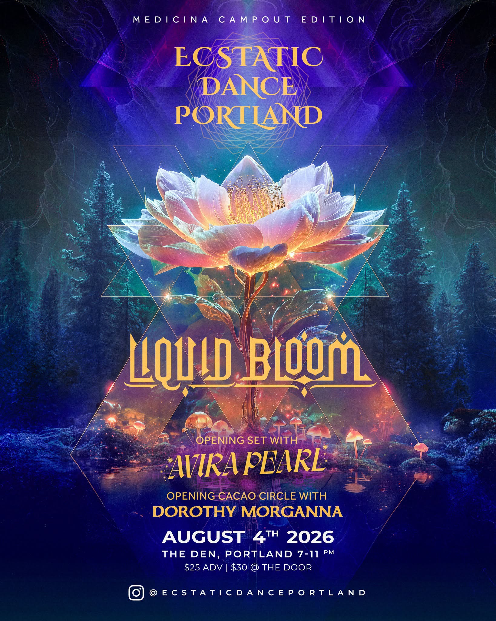 Medicina Campout Afterparty Edition @ Ecstatic Dance Portland w Liquid Bloom, Avira Pearl, & Cacao