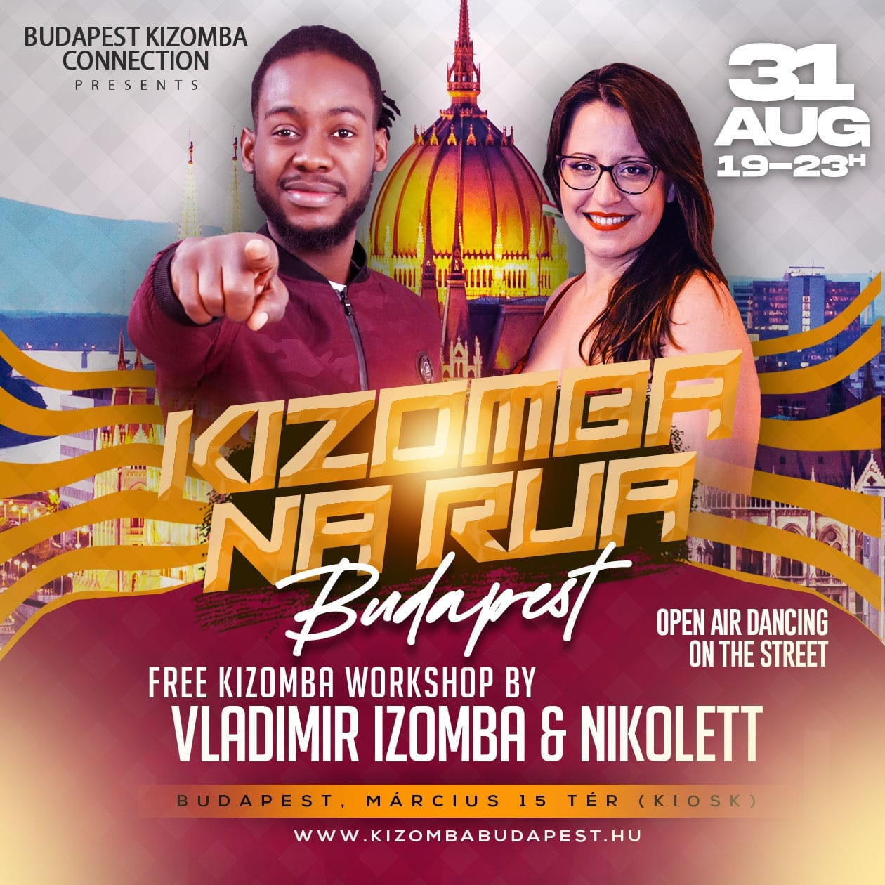 KIZOMBA NA RUA BUDAPEST FREE dance class & Party on the street Aug31 Március 15 tér