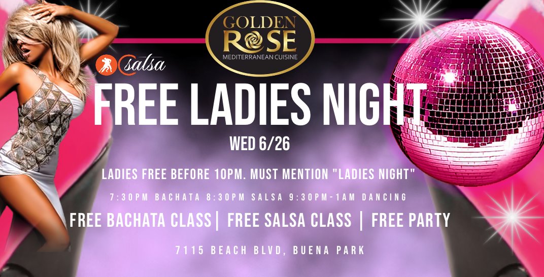Ladies Free Salsa Bachata Night at The Golden Rose ~ Wed 6 26