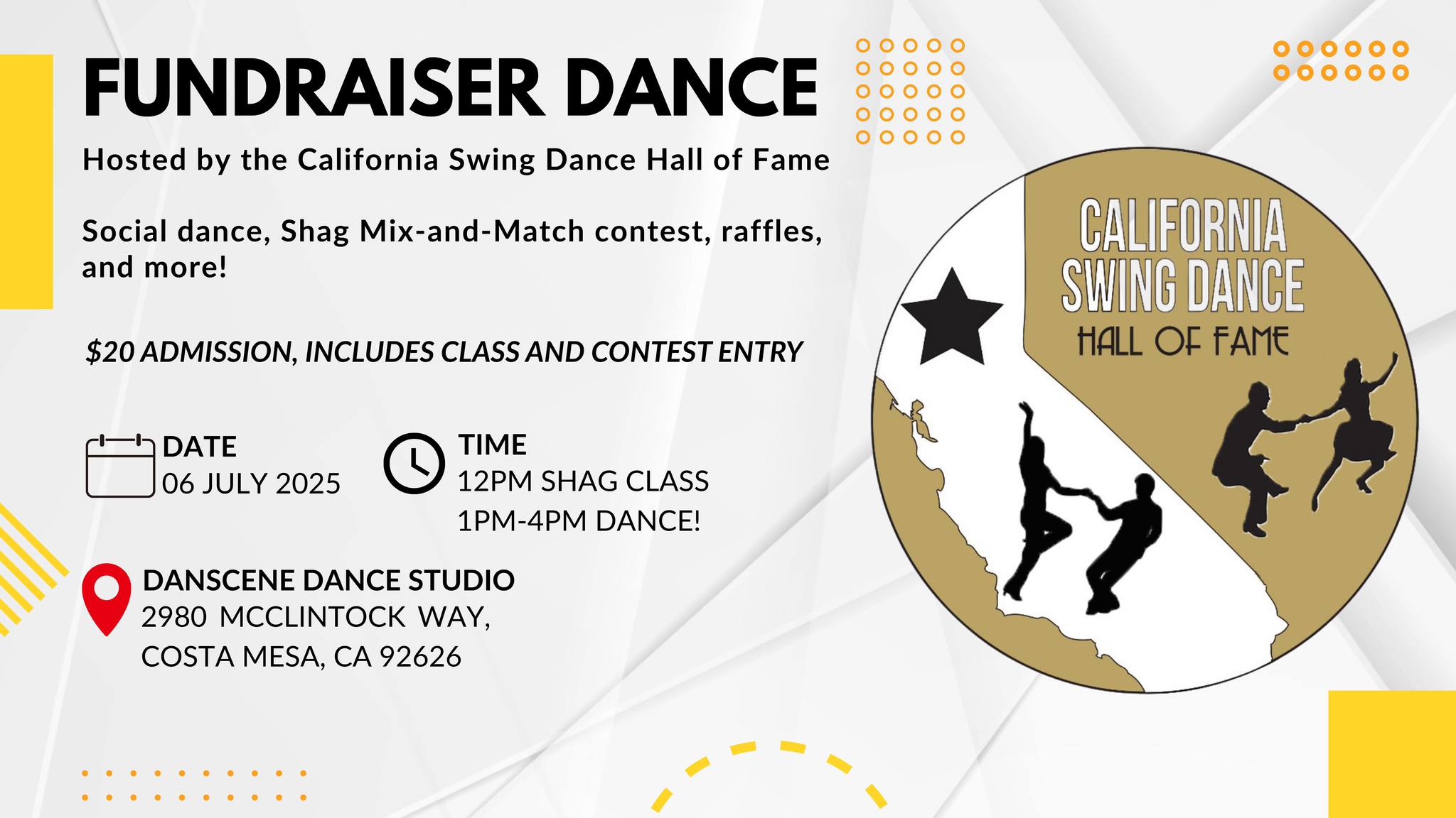 California Swing Dance Hall of Fame Fundraiser Dance - Shag Edition!